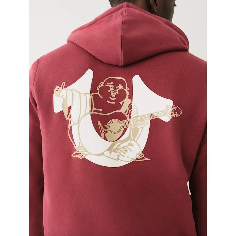 True Religion Overlap Buddha Full Zip Up Hoodie Mens XL Chocolate Truffle NWT